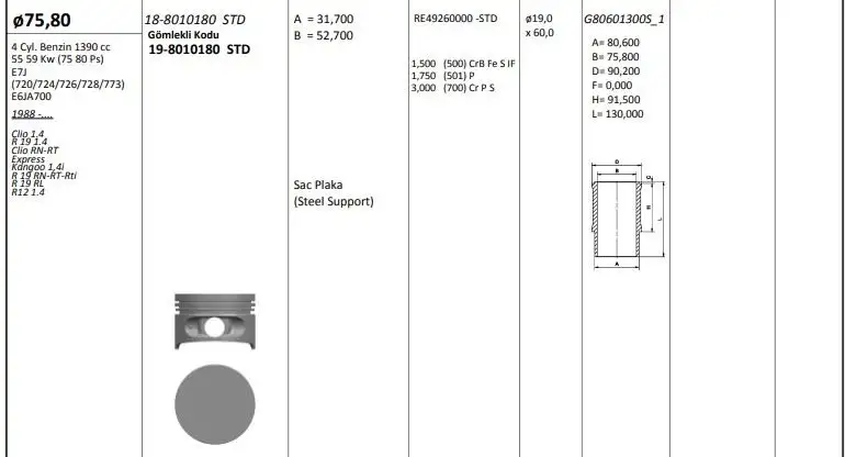 KING PISTONS 19-8010180 Piston Gömlek Segman (Set) 7909000 resmi