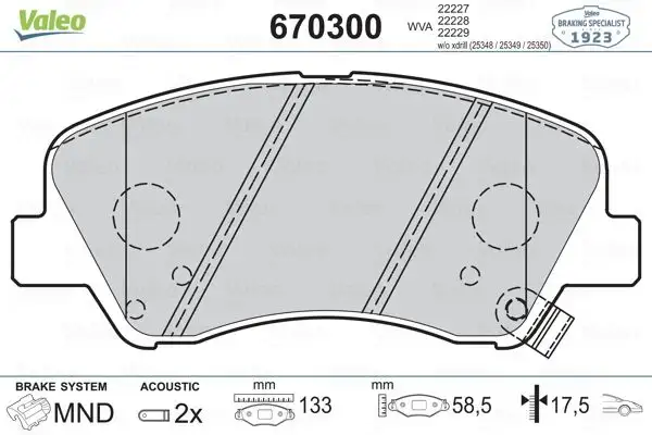VALEO 670300 Ön Fren Balatası resmi