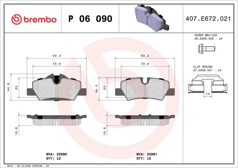 BREMBO P06090 Arka Fren Balatası resmi