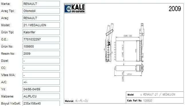KALE 0584862AL Kalorifer Radyatörü resmi
