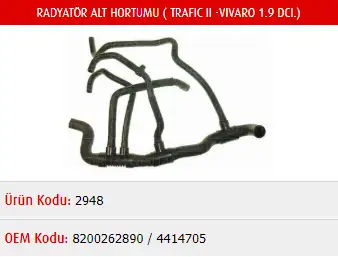 MASTER M2948 Radyatör Alt Hortumu 8200262890 resmi