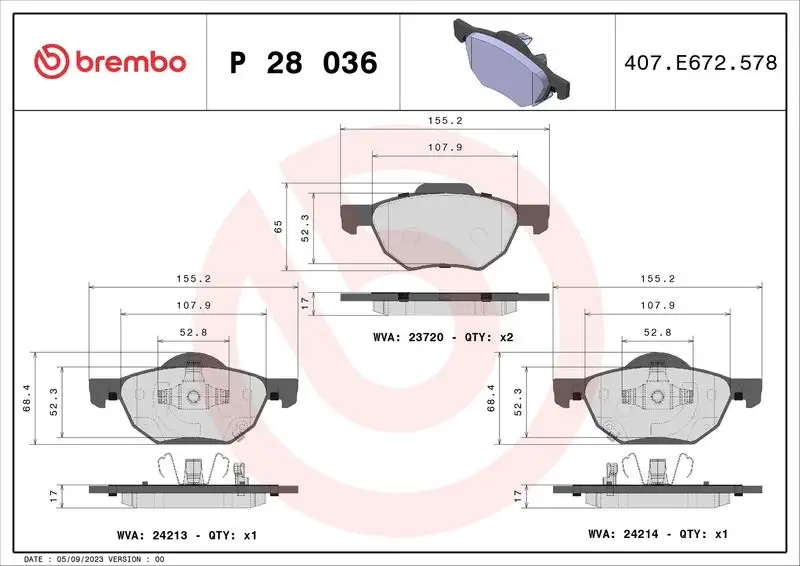 BREMBO P28036 Ön Fren Balatası 45022SEAEZ1 resmi