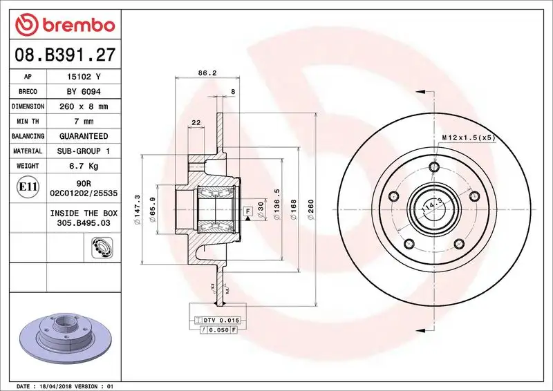 BREMBO 08.B391.27 Arka Fren Diski resmi