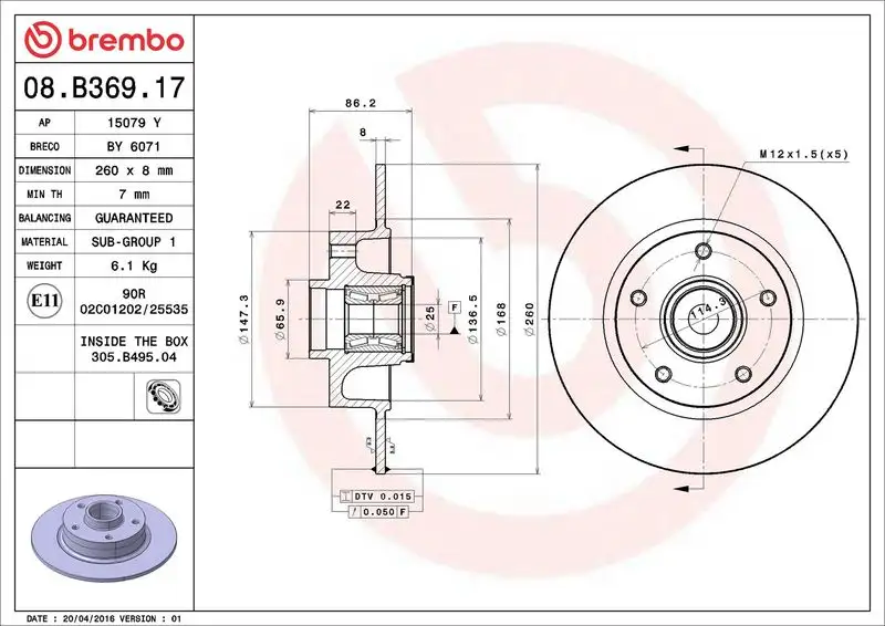 BREMBO 08.B369.17 Arka Fren Diski resmi