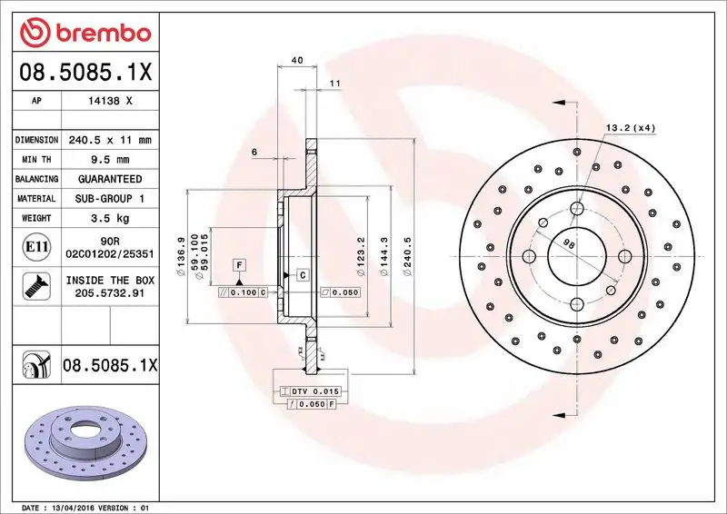 BREMBO 08.5085.1X Ön Fren Diski resmi