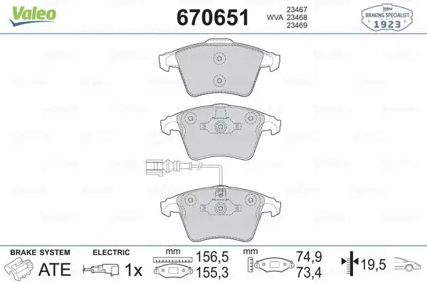 VALEO 670651 Ön Fren Balatası resmi