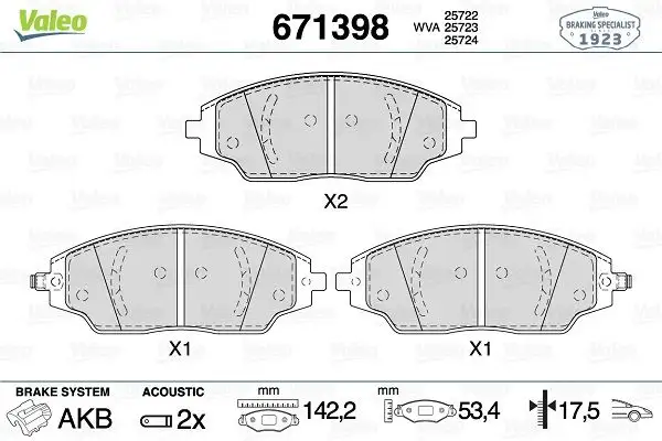 VALEO 671398 Ön Fren Balatası 95231012 resmi