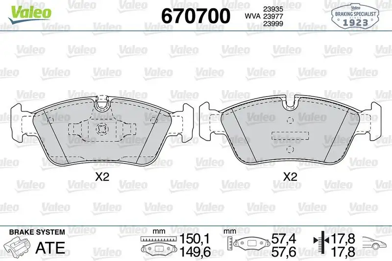 VALEO 670700 Ön Fren Balatası resmi