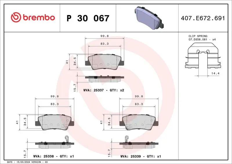 BREMBO P30067 Arka Fren Balatası resmi