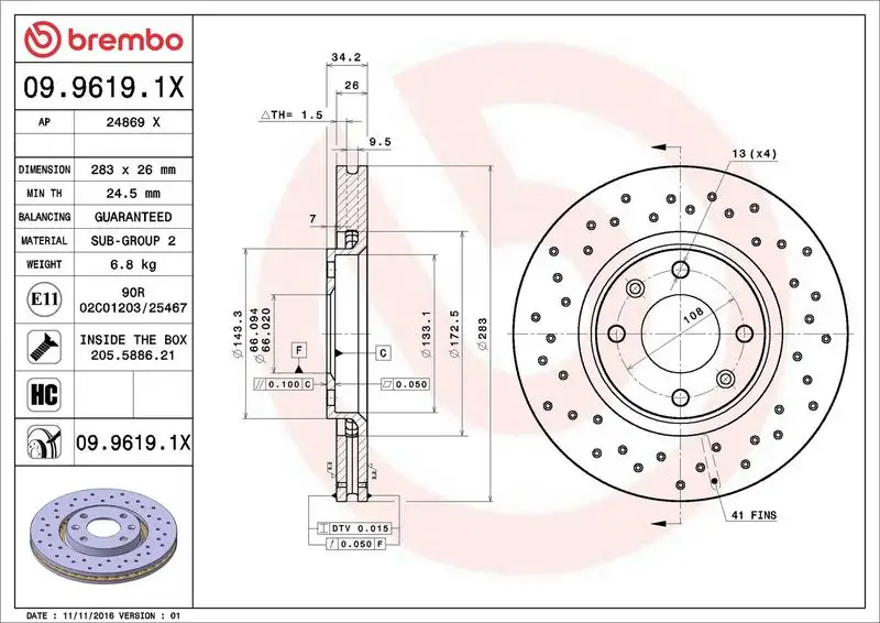 BREMBO 09.9619.1X Ön Fren Diski resmi