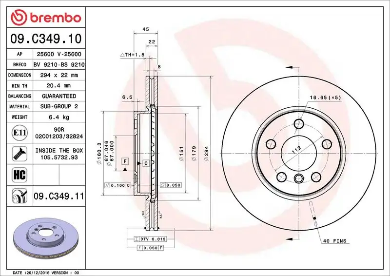 BREMBO 09.C349.11 Ön Fren Diski 34116866297 resmi