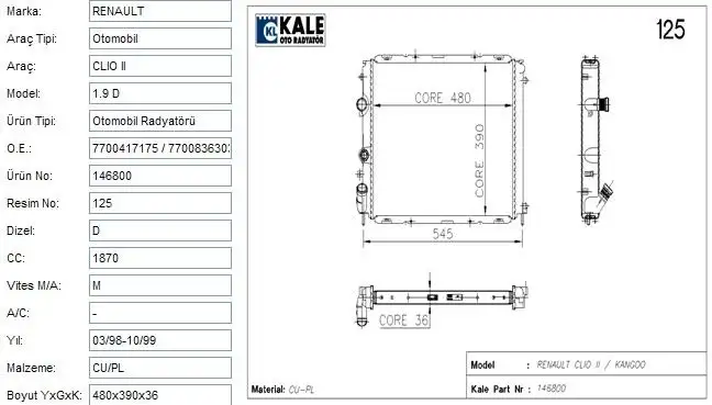 KALE 0534342PA Radyatör resmi