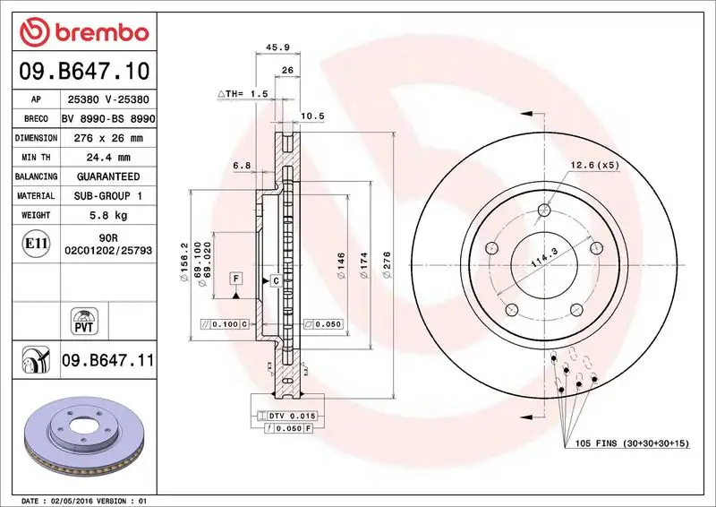 BREMBO 09.B647.10 Ön Fren Diski resmi