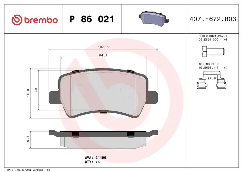 BREMBO P86021 Arka Fren Balatası resmi