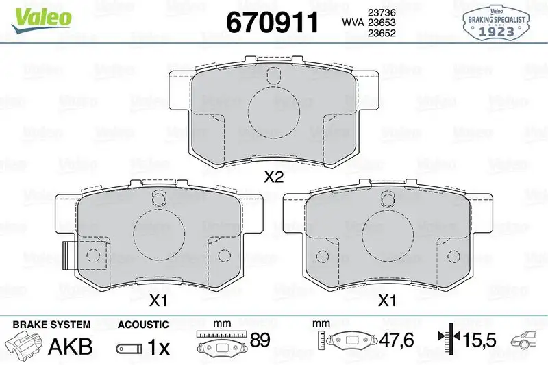 VALEO 670911 Arka Fren Balatası resmi