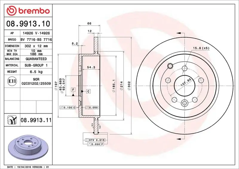 BREMBO 08.9913.11 Arka Fren Diski LR001018 resmi