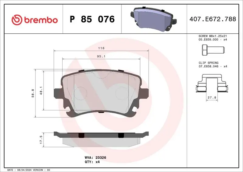 BREMBO P85076 Arka Fren Balatası resmi