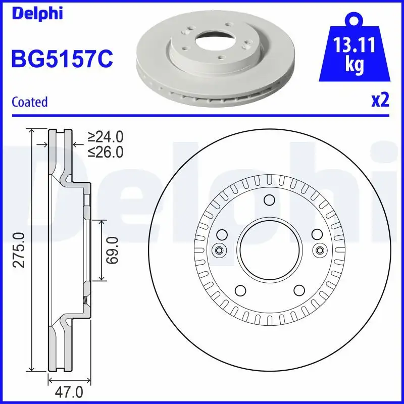 DELPHI BG5157C Ön Fren Diski 517122H000 resmi