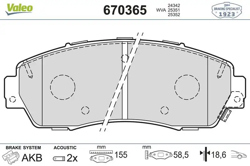 VALEO 670365 Ön Fren Balatası resmi