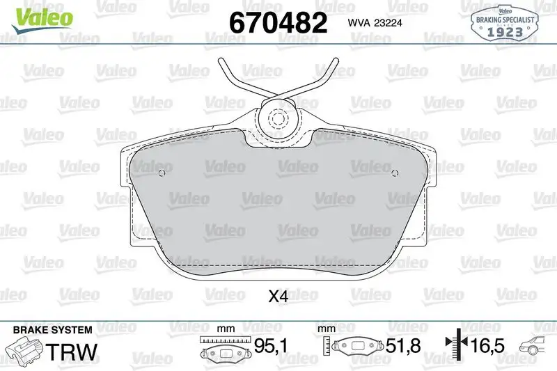 VALEO 670482 Arka Fren Balatası resmi