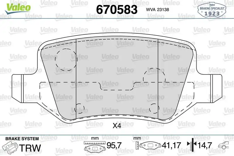 VALEO 670583 Arka Fren Balatası resmi