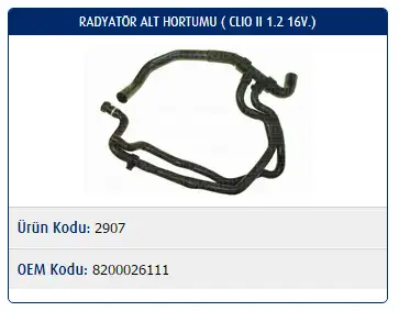MASTER M2907 Radyatör Alt Hortumu 8200026111 resmi